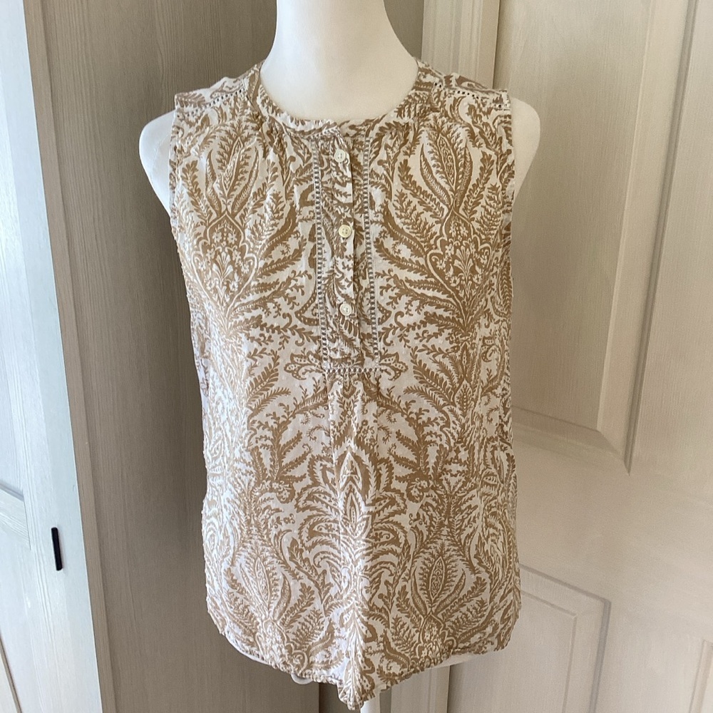 LOFT Cream and Tan Sleeveless Blouse Sz SP
